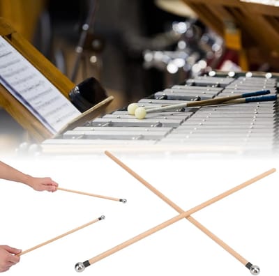 Muziekdoos Mallets - Hamer Percussie - Muziek Maken - Esdoorn Handvat - 2 stuks - Zilver