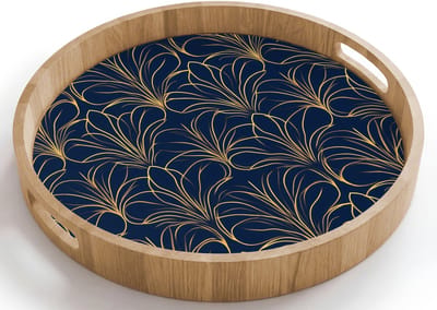 Dienblad rond 40x40 cm - Schootdienblad hout - Deco - Waaier - Blauw - Borrelplank rechthoek - Plateau houten dienbladen