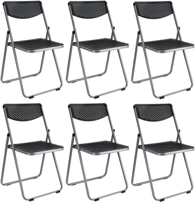 Home & Styling Klapstoel voor buiten/binnen - 6x - zwart - 48 x 82 cm - stevig kunststof - Bijzet stoelen - Vouwstoelen