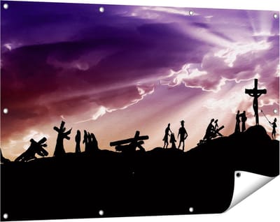Gards Tuinposter Kruistocht naar het Kruis van Jezus Christus - 120x80 cm - Tuindoek - Tuindecoratie - Wanddecoratie buiten - Tuinschilderij