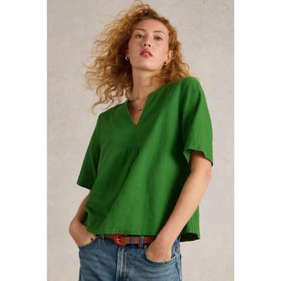White Stuff Ash Linen Blend Top Mid Green Größe: 6 | Blusen Outlet | Damen | Weiß