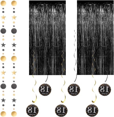 Solidchoice - Zwart Metallic Tinsel Gordijn Decoratie Set 2 Stuks 100x250cm