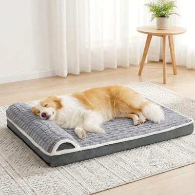 hondenbed XL, 122 x 76 cm, voor grote honden met kussen, waterdicht, zacht en comfortabel, met eierschaalschuim, afneembare wasbare hoes en antislip onderkant, grijs