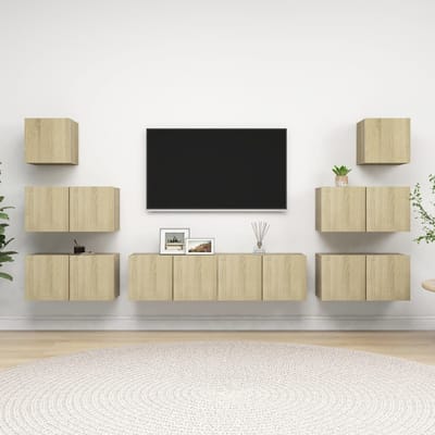 vidaXL - 8-delige - Tv-meubelset - bewerkt - hout - sonoma - eikenkleurig