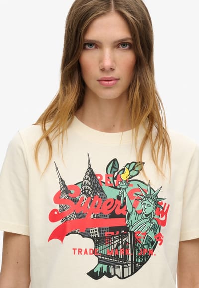 Superdry - New York Vintage T-shirt met logo en relaxte pasvorm - Dames - T-shirts