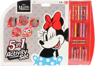 Disney - Minnie Mouse - 5 in 1 Activity Set - Tekenset met Kleurstiften Kleurpotloden Waskrijtjes Stickers en Kleurplaten (113-delig)