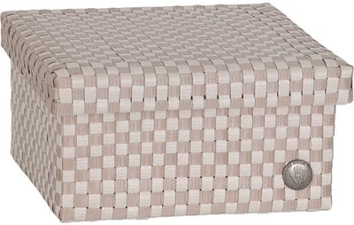 Handed by - Opbergbox met deksel – Woonkamer, slaapkamer, kinderkamer, babykamer, kantoor - Cube Basket medium - lichtbruin geruit patroon