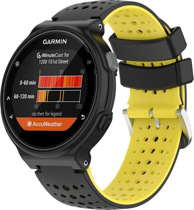 By Qubix - Siliconen Dot Pattern bandje - Zwart + geel - Geschikt voor Garmin Forerunner 220 / 230 / 235 / 620 / 630 / 735 (XT)