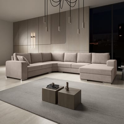 Meubella - Hoekbank Adel - Beige - Stof - Rechts