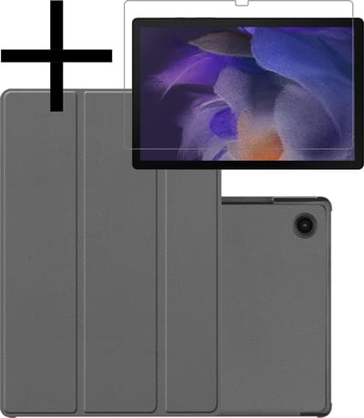 Hoes - Geschikt voor Samsung Galaxy Tab A8 - Met Screenprotector - Trifold Bookcase - Hard Cover - Hardcover Book Case - Tablet Hoesje - Grijs