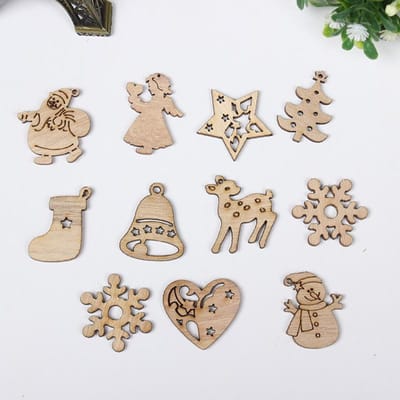 100 Pièces Fournitures de Festival Décorations du Jour de Noël Pendentifs Couleurs Rétro Naturelles Copeaux de Bois Créatifs Copeaux de Bois DIY 100pcs