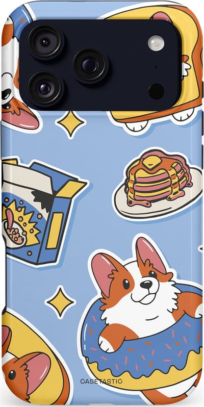 Casetastic hoesje geschikt voor Apple iPhone 17 Pro Max - MagSafe - Dubbellaagse bescherming - Hondenfeest Ontbijt - Fashion Case - Lichtblauw Lichtgrijs Taupe Terracotta