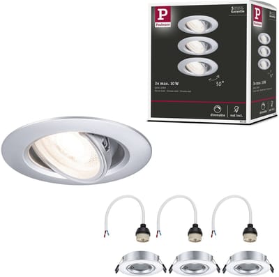 Inbouwlamp Set van 3 zwenkbaar rond 90 mm 30° GU10 max. 3x10W 230V dimbaar Chroom mat