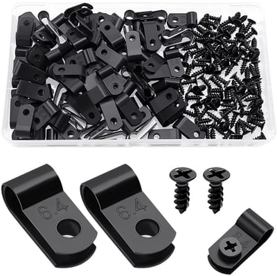 Dailygoody - R-Type Kabelklem - Draadbeheer - Zwart - Nylon Kabelclips - 100 Stuks met Schroeven - Geschikt voor Draadbevestiging