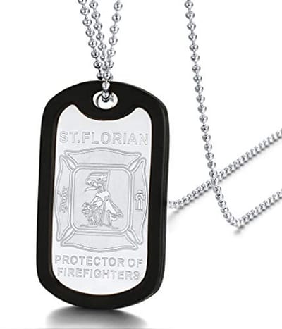 FaithHeart Gepersonaliseerde St Florian Ketting Roestvrij Staal Dog Tag Hanger Beschermende Sieraden - Zwart/Zilver/Goud Beschermheilige van Brandweerlieden Religieuze Sieraden voor Mannen