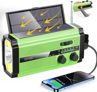 Draagbare noodradio met USB-oplader, zonnepaneel en zaklamp – 5000 mAh accu - AM/FM/NOAA