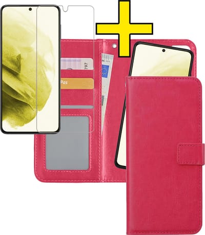 Hoesje - 2 in 1 - Geschikt voor Samsung Galaxy S21 - Met Screenprotector - En Uitneembare Hard Cover - Bookcase - Wallet Case - Met Pasjeshouder - Book Case - Uitneembaar - Pashouder - Kunstleer - Telefoonhoesjes - Donkerroze