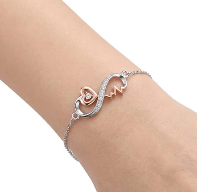 Zilverkleurig armband dames infinity schakel armband met hartje bedel en zirkonia oneindigheid armband verstelbare ketting armband minimalistische armband