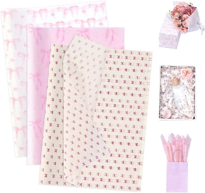 Zijdepapier Set - Verpakkingspapier Decoratie - Cadeaus Inpakken - Charmant Strikpatroon - 50x35cm - Wit Roze