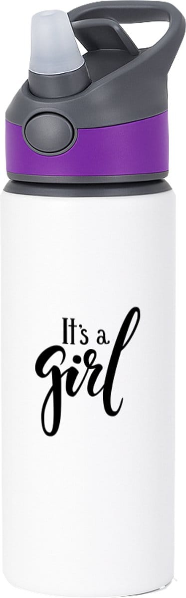 Hacebo® - It's a Girl waterfles met rietje paars - Baby - Kersverse ouders - Geboorte kraamcadeau meisje - babyshower - water fles - 650ML