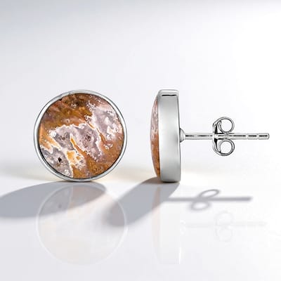Cavill - Zilveren Oorbellen 925 Sterling Zilver - 2 Druzy Agaten 12,8 ct - Ronde Cabochon 12 mm - Elegante Bezel Oorknopjes Bali
