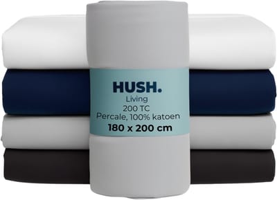 HUSH Living - Hoeslaken percale 180x200+30cm - 100% katoen - 200TC - extra fris en koel - sterk en slijtvast - elastiek rondom - lichtgrijs