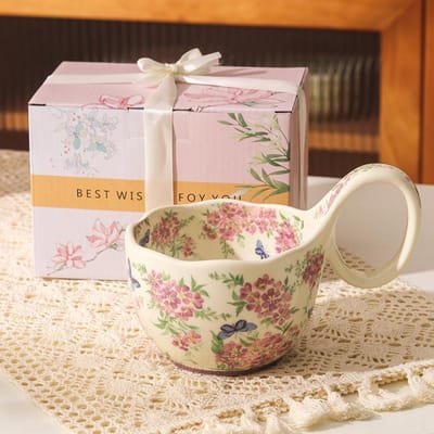 Retro Keramische Mok Met Gebogen Handvat Huis Ontbijt Havermout Melkkom, Koffiekopje Voor Afternoon Tea 500ML
