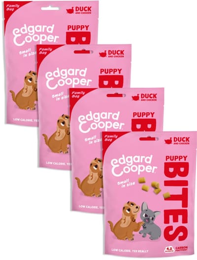 Edgard & Cooper 4x Natuurlijke Hondensnacks voor Puppy, Eend Bites (4 x 50g), Graanvrije Beloningen, Vers Vlees, vol Essentiële Aminozuren voor een Gezonde Spijsvertering