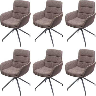 Set van 6 eetkamerstoelen MCW-K32, keukenstoel fauteuil stoel, draaibare auto positie, stof MVG ~ bruin-donkerbruin