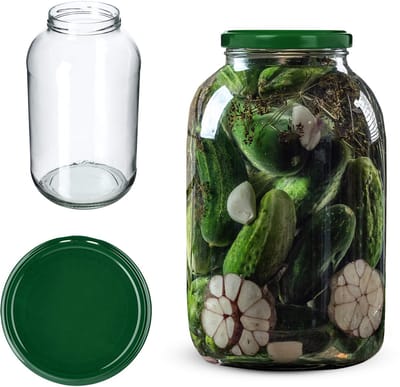 KADAX Weckpotten, 4 liter, fi100 mm, inmaakglas voor het inleggen, inmaakpotten, inmaakpotten, bewaarglas, ronde glazen, komkommerglas, inmaakpotten, 1 stuk, groen deksel