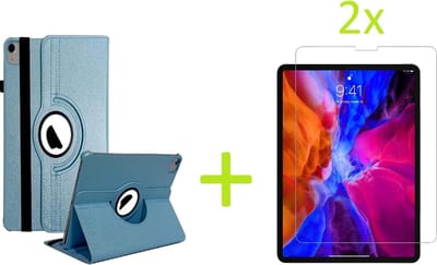 Geschikt voor Apple iPad Air 4 (2020) 10.9 inch Multi Stand Case - 360 Draaibaar Tablet hoesje - Tablethoes - Lichtblauw + 2x Screenprotector