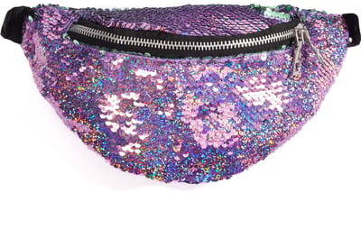 KIMU® Heuptasje Pailletten Rond - Paars Groen Heuptas Omkeerbare Sequin Tas Mermaid Zeemeermin Tasje Glitter Festival