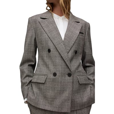 AllSaints Bea Check Blazer Grey Size: 42 | Blazers Outlet | Dames | Grijs