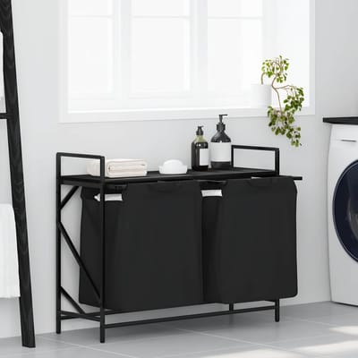 vidaXL - Wasmand - 2 - vakken - met - plank - zwart - eikenkleurig