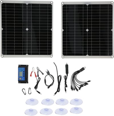 Zonnepaneel Kit - Energie Oplader - Onderweg Opladen - Dubbele USB Poorten - 25W - Zwart