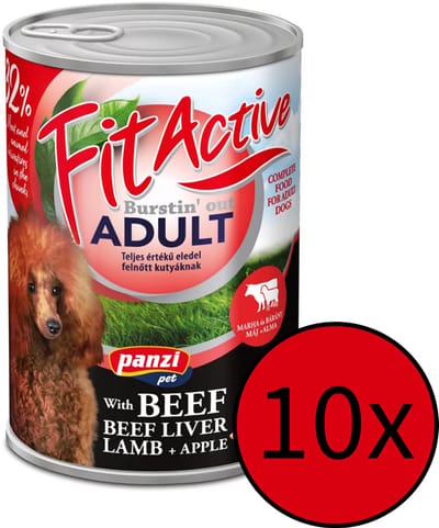 Fit Active - Hondenvoer - Natvoer hond - Blikvoer hond - Lam & rund smaak - Adult - 10 x 415g