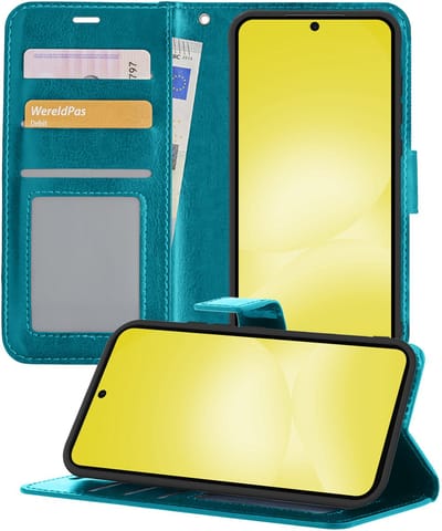 Hoesje - Met Pasjeshouder - Geschikt voor Samsung Galaxy A56 - Luxe Bookcase Portemonee - Flip Case - Kunstleer Book Case - Flipcase - Book Cover - Walletcase - Portemonneehoes - Telefoonhoesjes - Turquoise
