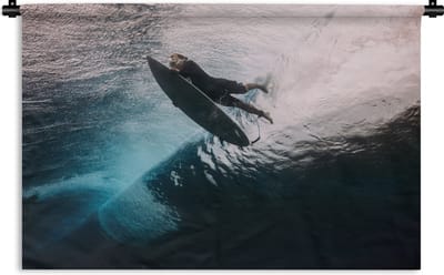 Wandkleed Surfen - Surfer duikt Wandkleed katoen 90x60 cm - Wandtapijt met foto
