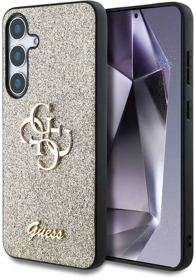 Guess 4G Metal Logo Glitter Backcover geschikt voor Samsung Galaxy S25 Plus - Goud