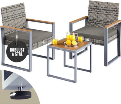 Thuys – Luxe Balkonset – 2 Personen – Tuinset 2 Persoons – Tuinmeubelset – Weerbestendig – Tot 160kg Belastbaar – Robuust Staal – Antraciet