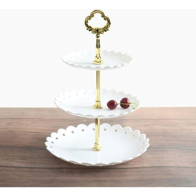 Support à gâteaux à 3 niveaux en forme de pétale décoratif amovible en plastique pour pâtisseries, cupcakes, collations blanc