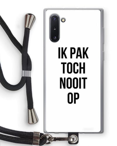 Case Company® - Hoesje met koord geschikt voor Samsung Galaxy Note 10 hoesje met Koord - Ik pak nooit op - Telefoonhoesje met Zwart Koord - Bescherming aan alle Kanten en Over de Schermrand
