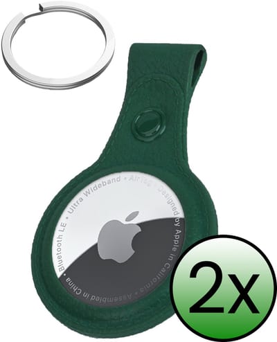 Hoesje Geschikt voor Apple AirTag 2-Sleutelhanger Hoesje Leer - Sleutelhanger Hoes Hoesje Geschikt voor Apple AirTag 2e generatie Case - Donkergroen - 2 Stuks