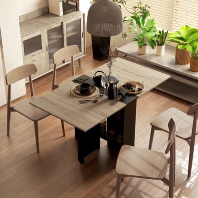 Homcom Inklapbare Eettafel met Inklapbare Vleugels 75X140X74 cm Natuurlijk en Zwart