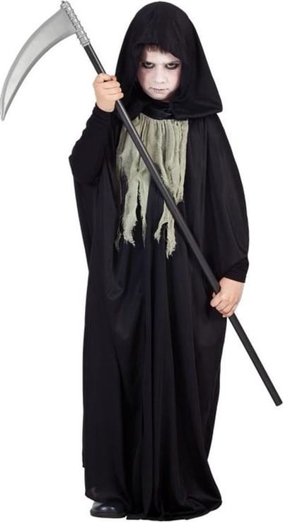 Halloween verkleed cape zwart - voor kinderen - magere Hein - vampier kostuum 134