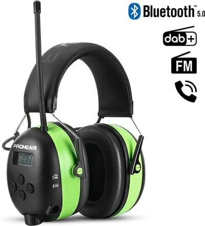 Oorkappen PROHEAR met DAB+ FM RADIO - oorbeschermers met BLUETOOTH - AUX - Bellen - oplaadbaar - gehoorbescherming - Ergonomisch - Orthopedisch - Lederen tas - groen