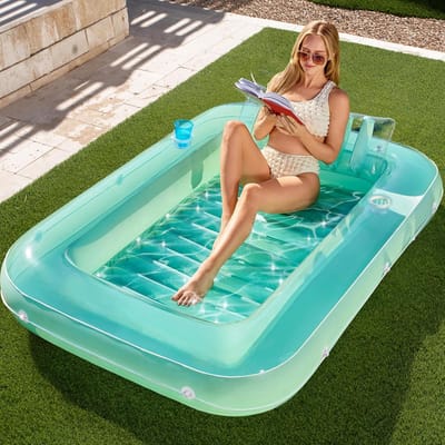 Luchtbed - Opblaasbaar matras - Opblaasbaar zwembadbed - Opblaasbare ligstoel voor volwassenen - Ligstoel om te zonnebaden - Zwemstoel - 177*116 cm - Transparant groen - PVC