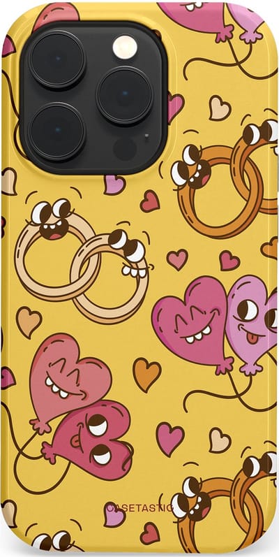 Casetastic Hoesje Geschikt voor Apple iPhone 14 Pro Magsafe - Stijlvolle Beschermende Duo-layer Case - Gele Hartenpret