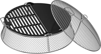 RVS Vonkenscherm Set voor Solo Stove Bonfire - Vonkenscherm inclusief Gietijzeren Bakplaat en Grillrooster - Geschikt voor Vuurkorven van 49,5 cm - Solo Stove Accessoires