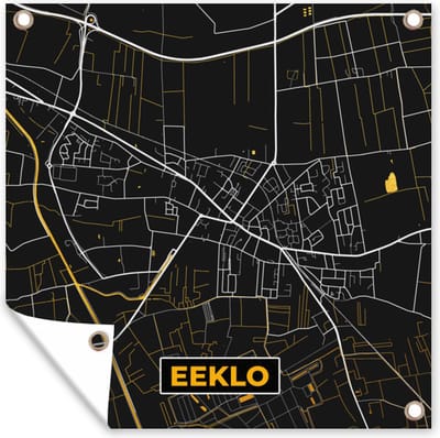 Tuin poster Stadskaart - Eeklo - Goud - Kaart - Plattegrond - 200x200 cm - Tuindoek